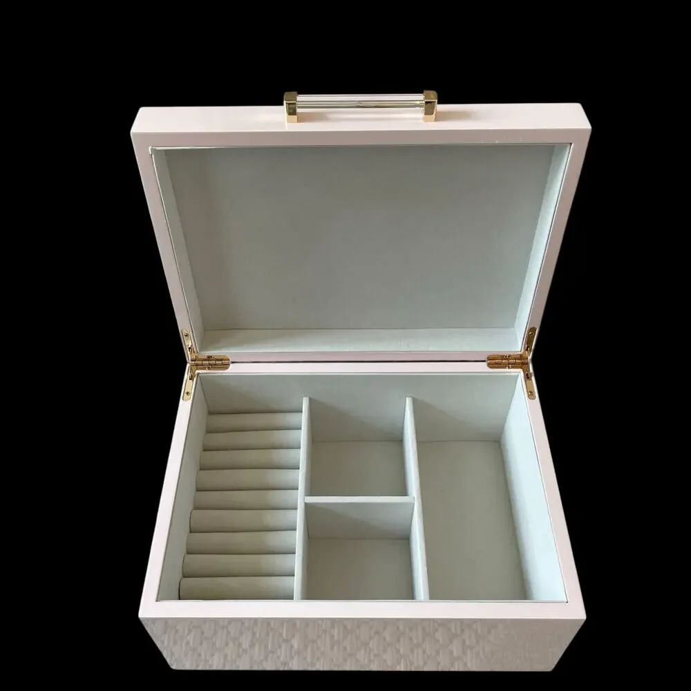 Pastel Pink Jewelry Box Organizer with Acrylic Handle 10.25